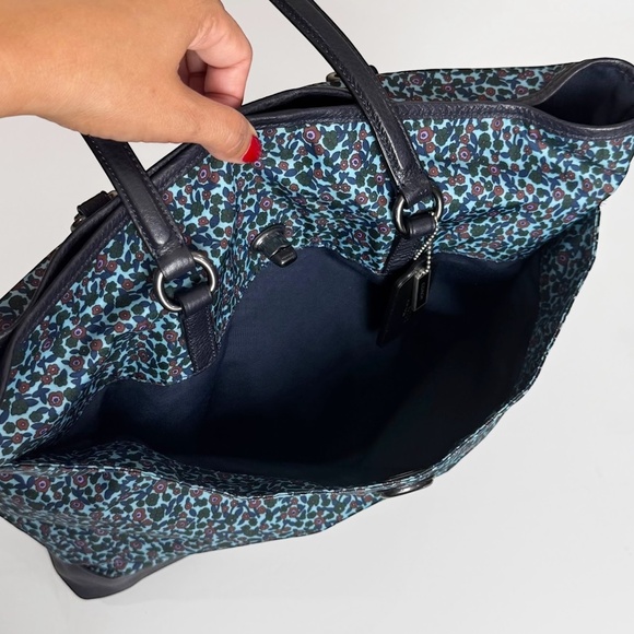 Coach F59435 Navy Floral Print Leather/Nylon Large Tote Shoulder Bag - Picture 8 of 12